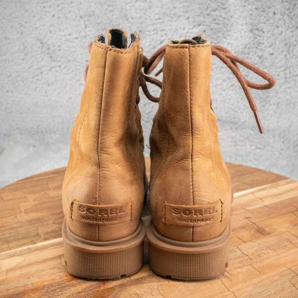 SOREL Phoenix Short‎ Lace Bootie Boots Size 5.5 Camel Brown